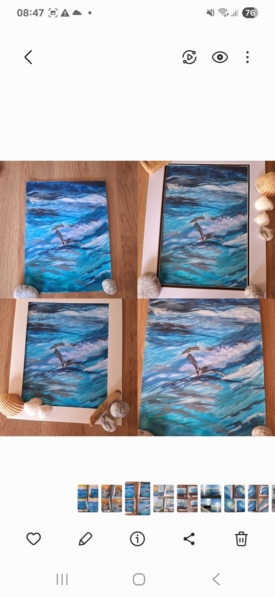 Sea bird crashing waves painting 