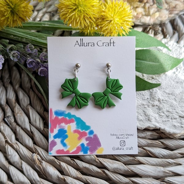 Forest Green Bow Earrings