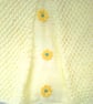 Girl's Knitted White Textured Cardigan with Yellow Daisy Embellishments - Image 6