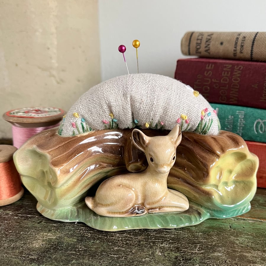 Vintage Hornsea Deer vase with embroidered recl... Folksy