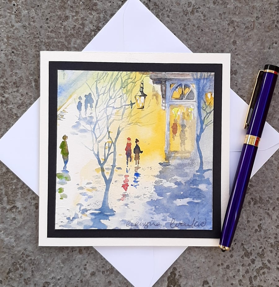 Handpainted Blank Card. Handmade. Letterbox Gift. Keepsake. Sunny Evening.