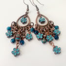 Forget Me Not Earrings in Copper and Blue Agate