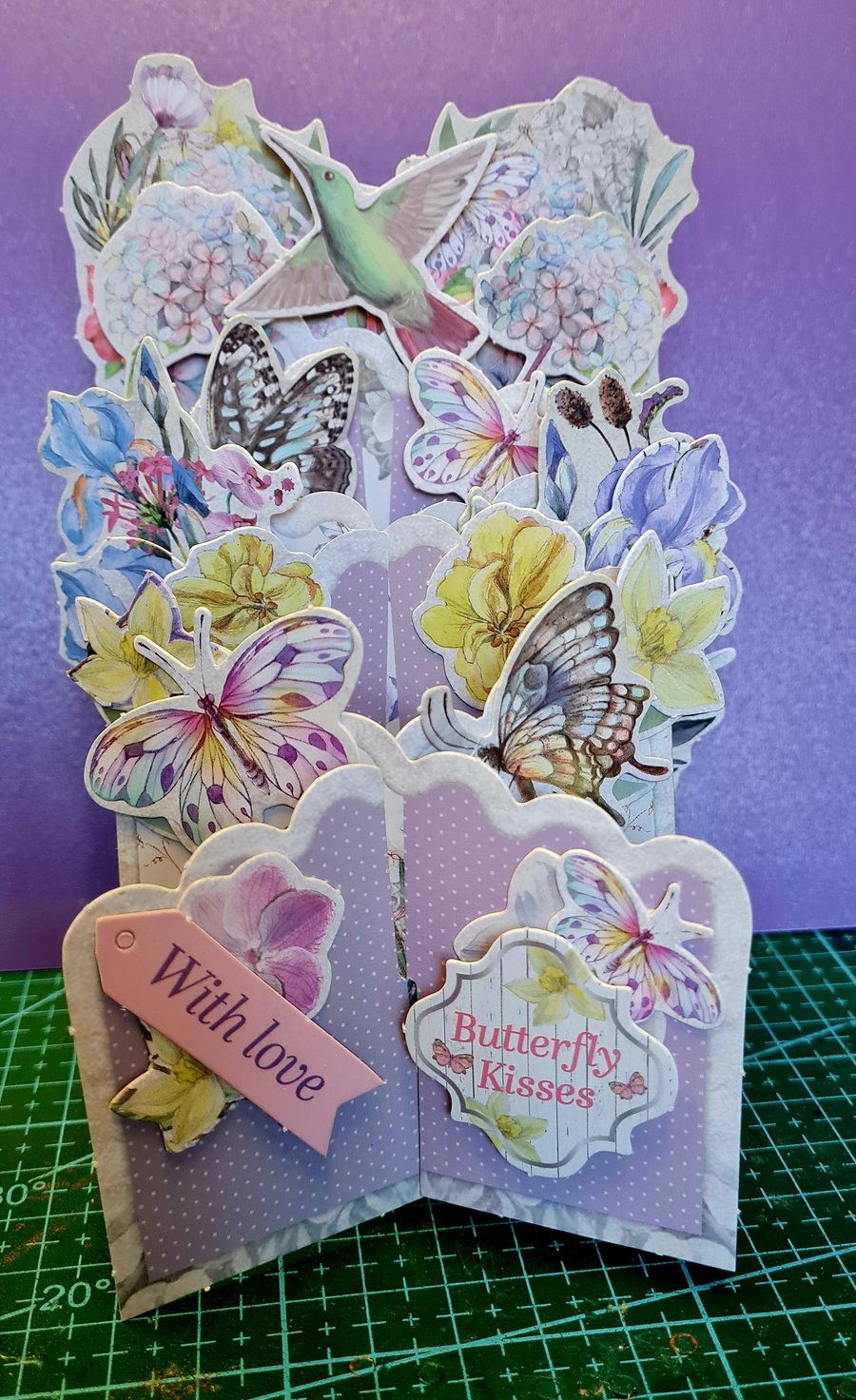 Handmade Cascading card with flowers and butterflies