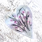 Glass Meadow Heart with Delicate Pink Flowers