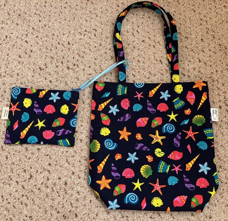 Shells Tote & purse set, Gift for a Child, Handmade in the UK