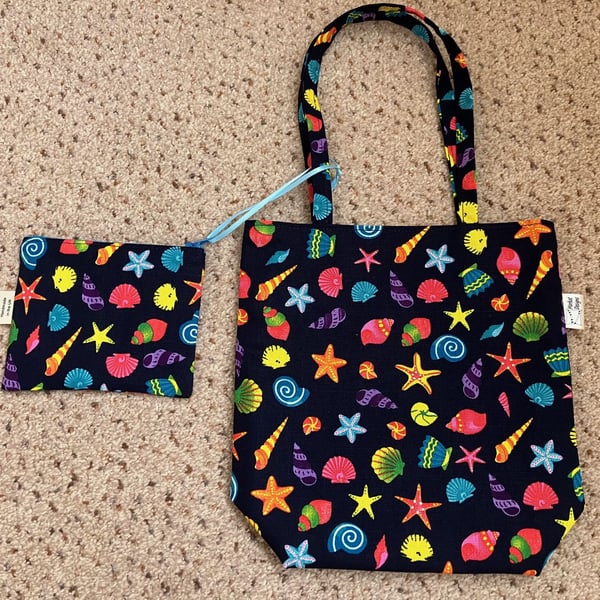 Shells Tote & purse set, Gift for a Child, Handmade in the UK