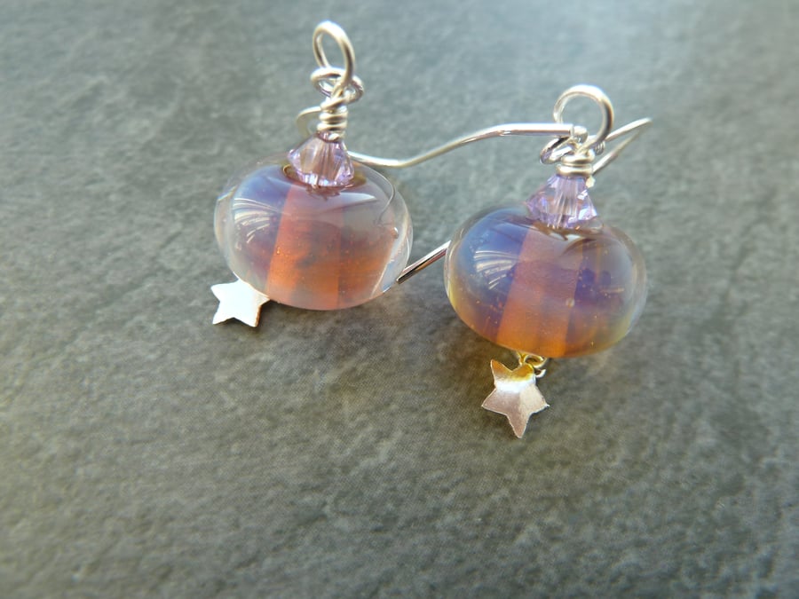 sterling silver, lampwork glass and star earrings