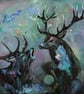 Two Stags Together – Original Mixed-Media Wildlife Painting