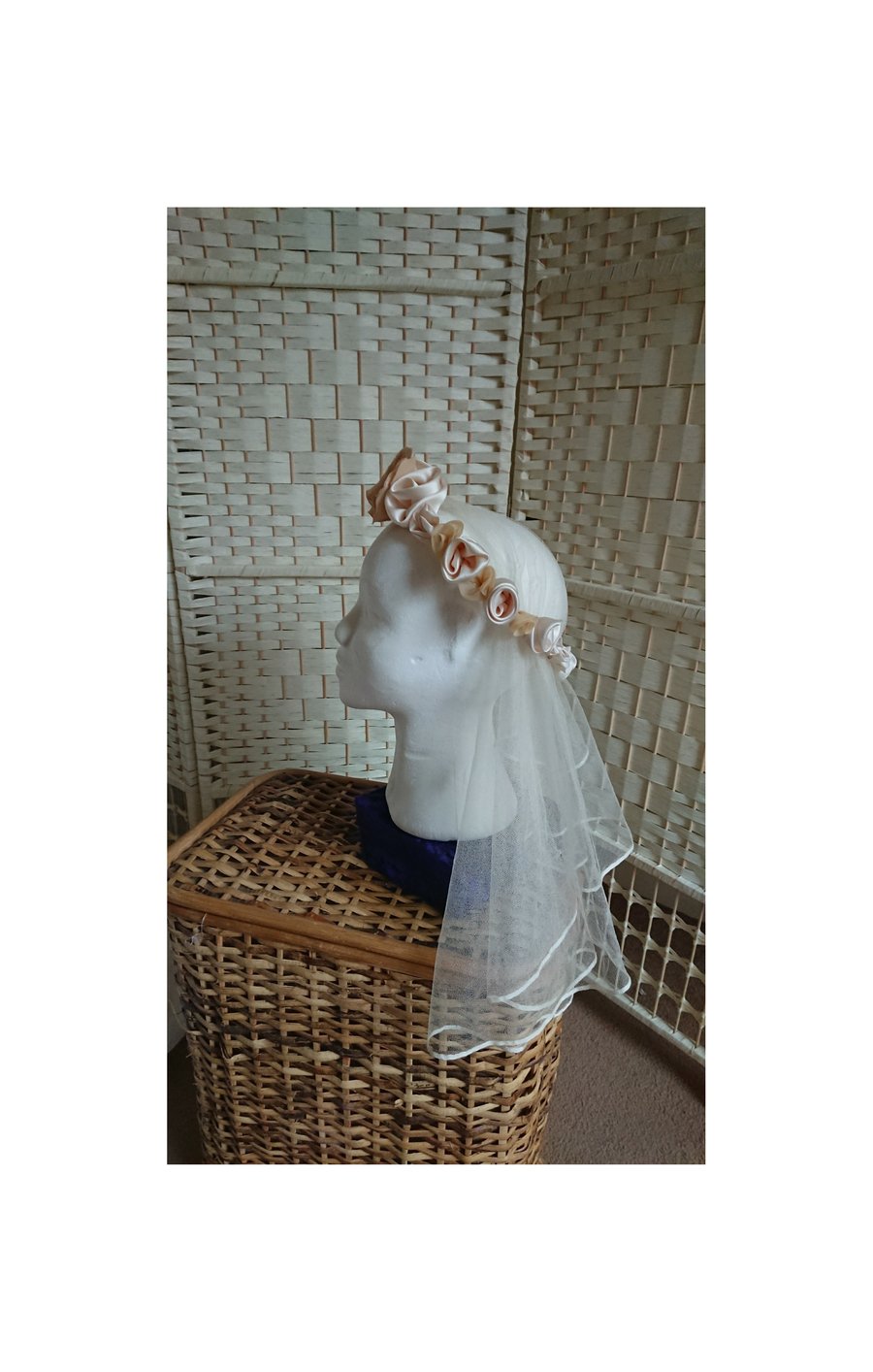Second Silk rosette headdress, bridal circle wreath, vintage style