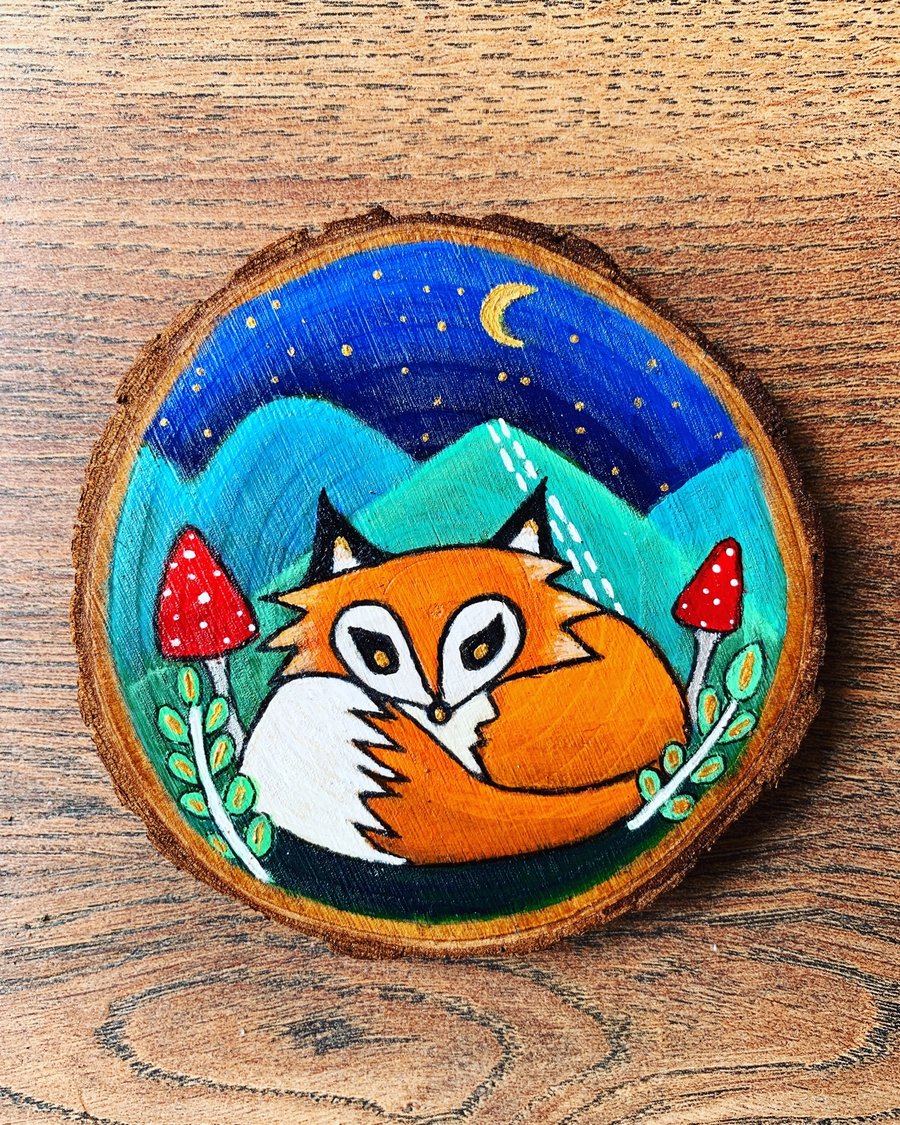 Pyrography “Under The Stars ”  Resting Fox hand painted 