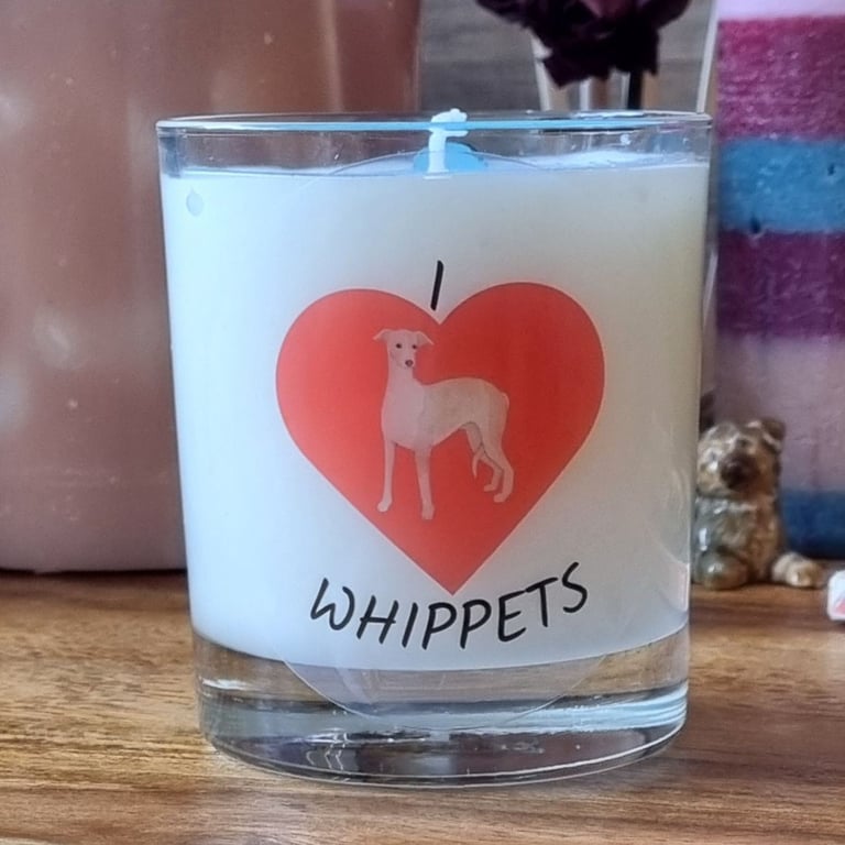Soy Wax Scented Candle in Glass I Love Whippets 30cl Dog Lover Gift