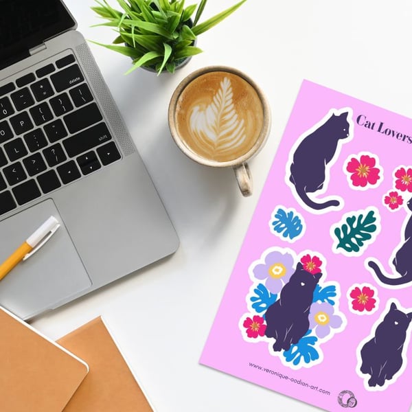 Cat Lovers Printable Sticker Sheet PDF Digital Product