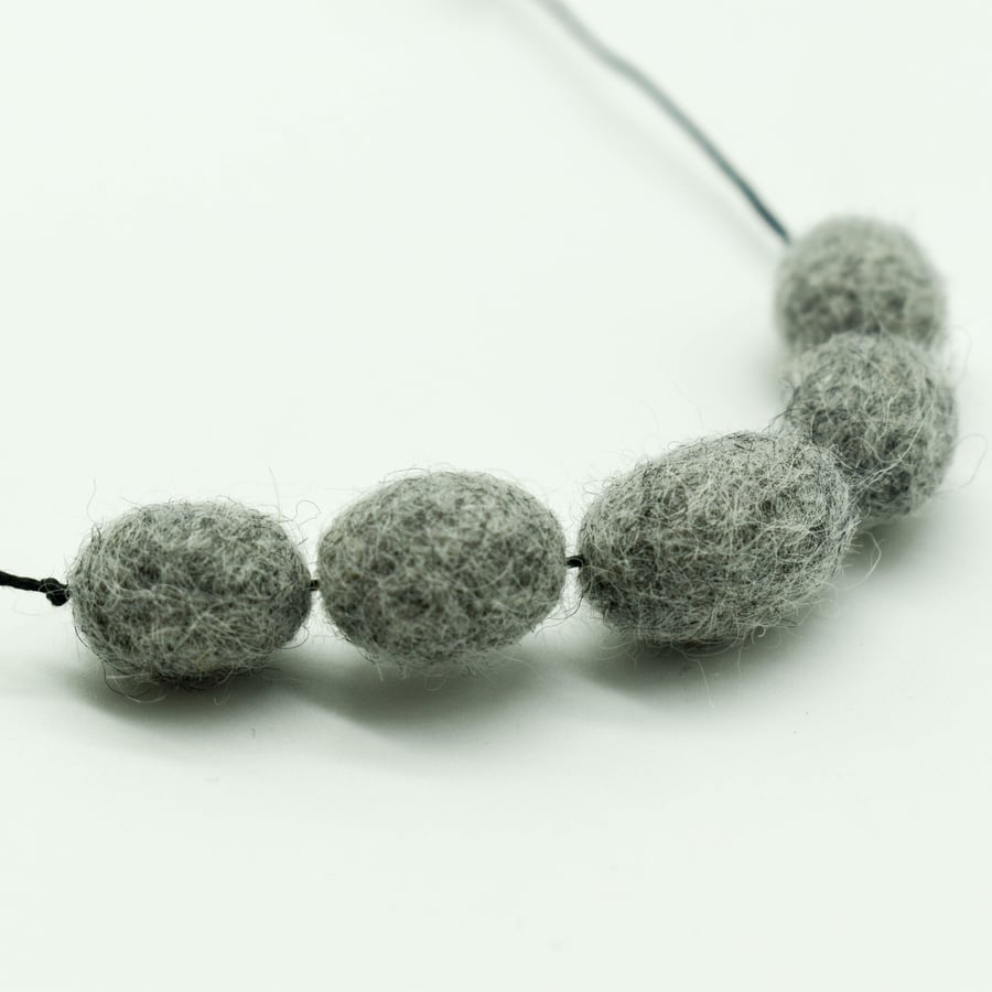 Felted bead necklace in grey wool