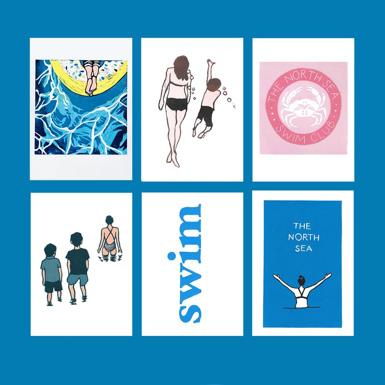 Set of SIX BLANK CARDS - SWIMMERS!