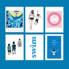 Set of SIX BLANK CARDS - SWIMMERS!