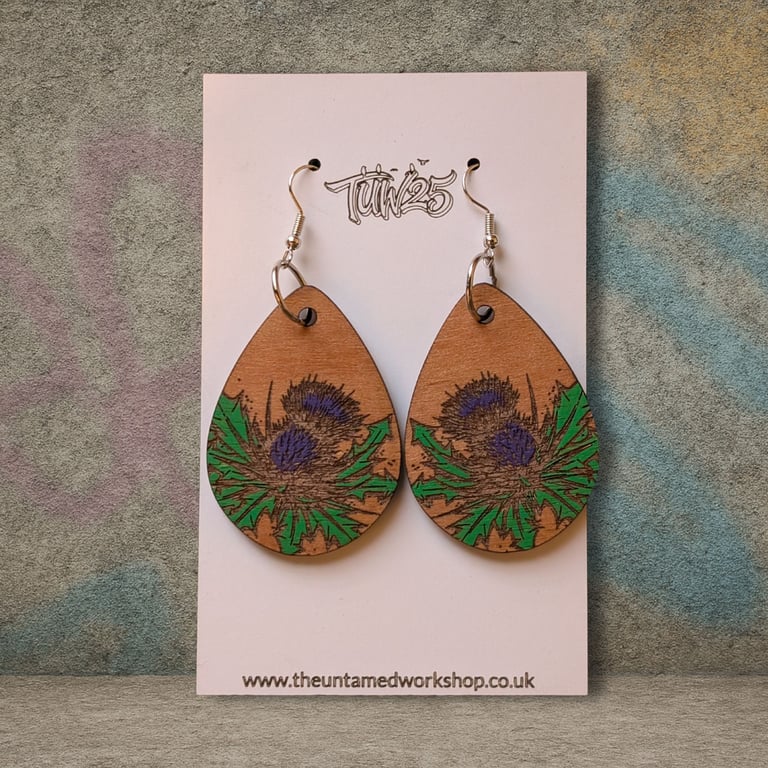 Wooden Thistle Earrings