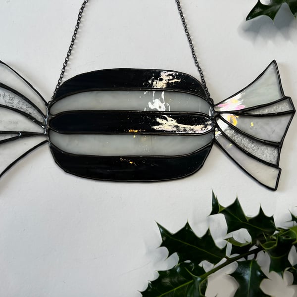 Giant stained glass humbug Christmas decoration