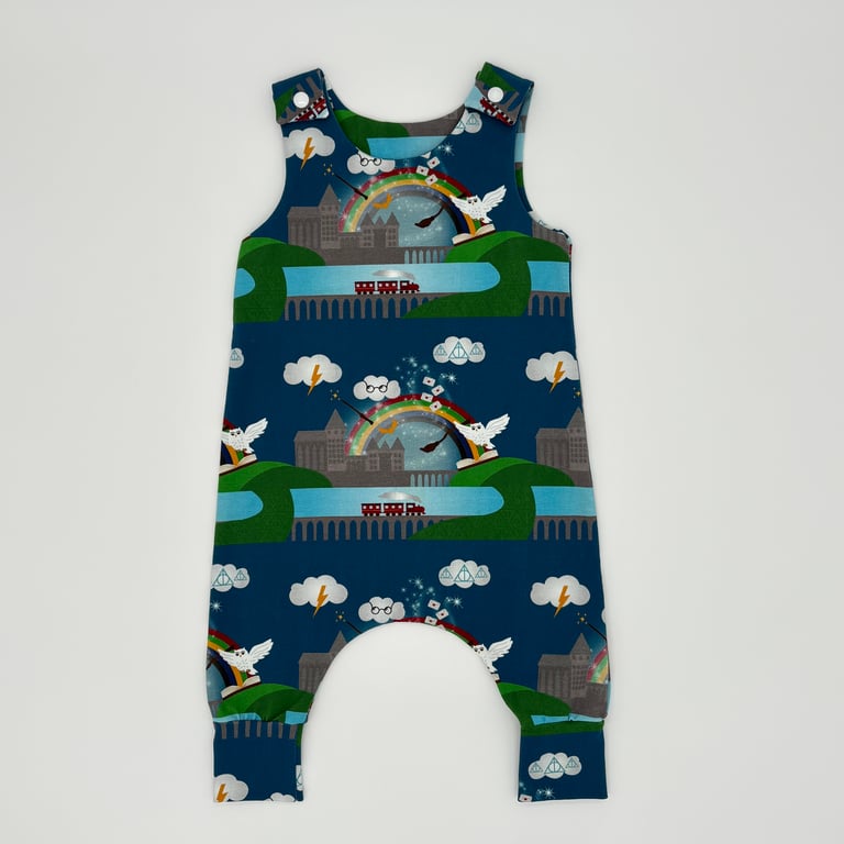 Wizard Train Rainbow handmade dungarees (3-6 or 9-12 months)
