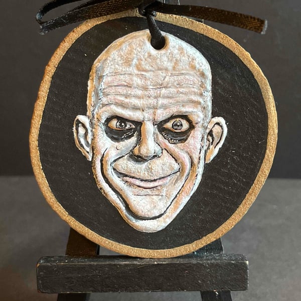 Hand painted wooden tree decoration (Uncle Fester) (Christmas) (Halloween)