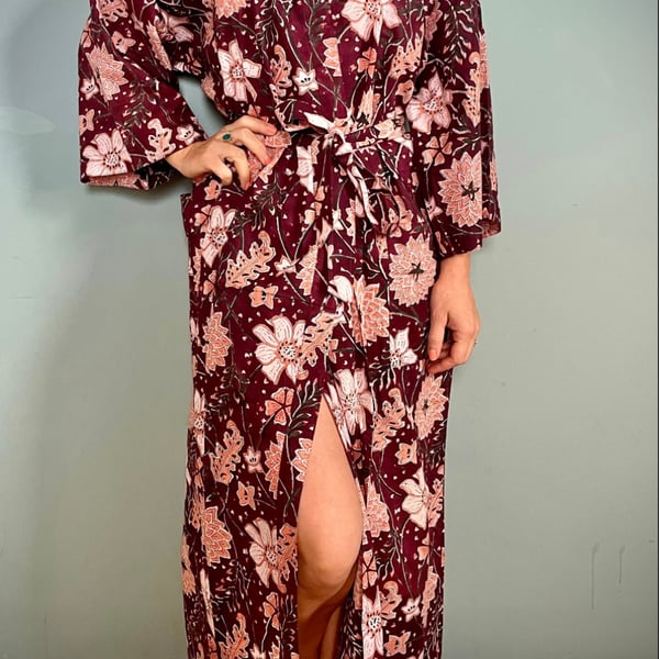 Flower print cotton kimono robe Dressing Gown 