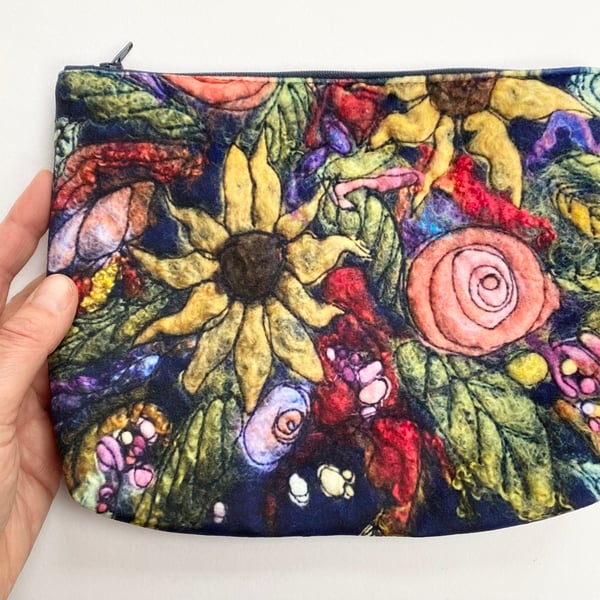 Velvet flowers makeup, Jewellery, toiletries bag, pencil case or kindle pouch.