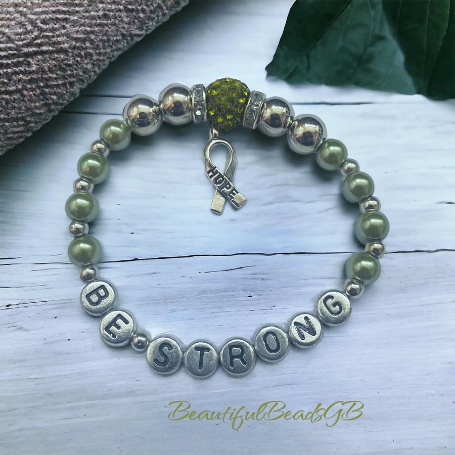Green awareness ribbon charm bracelet shamballa personalised gift 