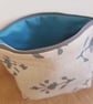 Fabric teal and natural linen zipped pouch or makeup bag: teal lining  - Image 5