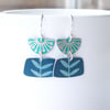 Jade and teal folk art flower earrings 