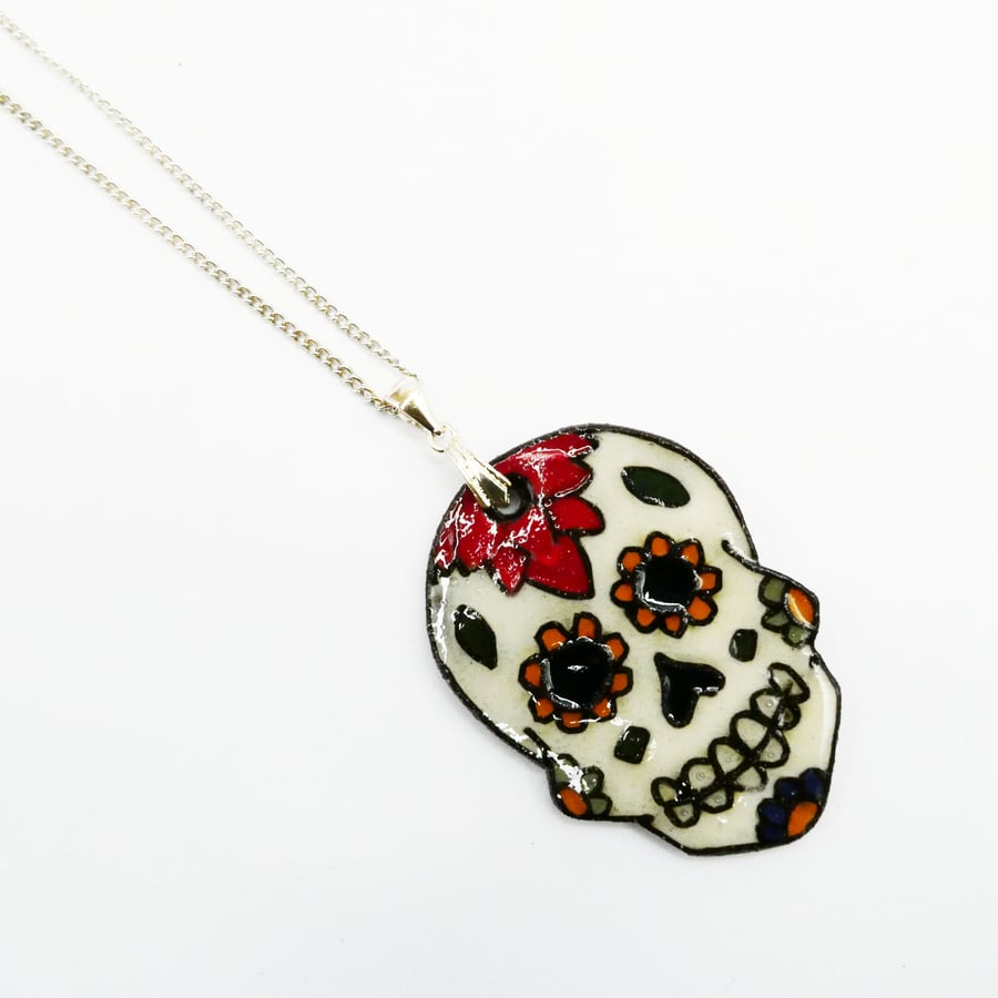 Sugar Skull Ceramic Pendent Necklace