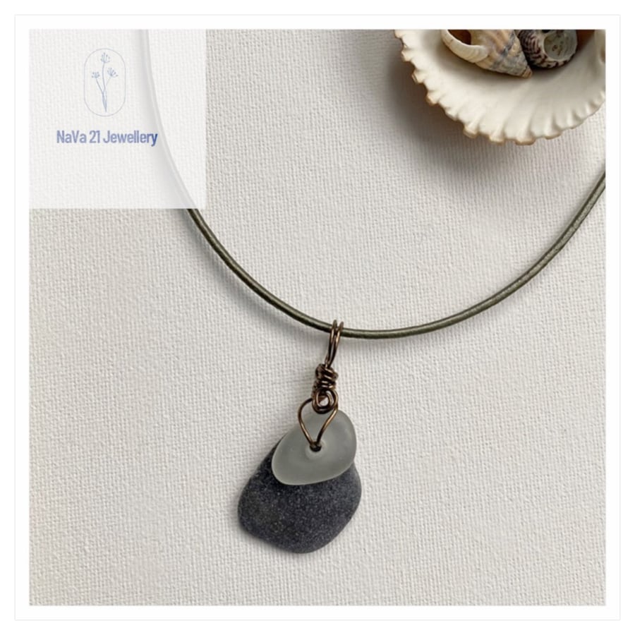 Drilled Beach Pottery Seaglass Necklace REF:DPSG160223