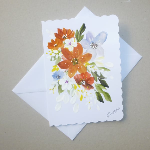 original art hand painted floral greetings card ( ref FA 241 A5 )