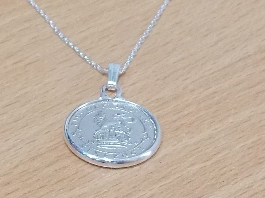 1927 93rd Birthday Anniversary sixpence coin pendant plus 18inch SS chain gift