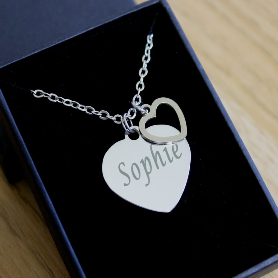 Personalised Necklace Heart Pendant Engraved Christmas Jewellery Gifts