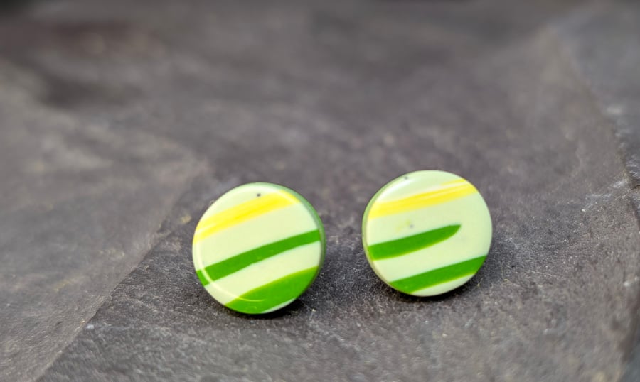 lemon and line striped polymer clay stud earrings-minimalist geometric