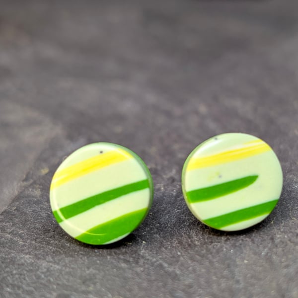 lemon and line striped polymer clay stud earrings-minimalist geometric