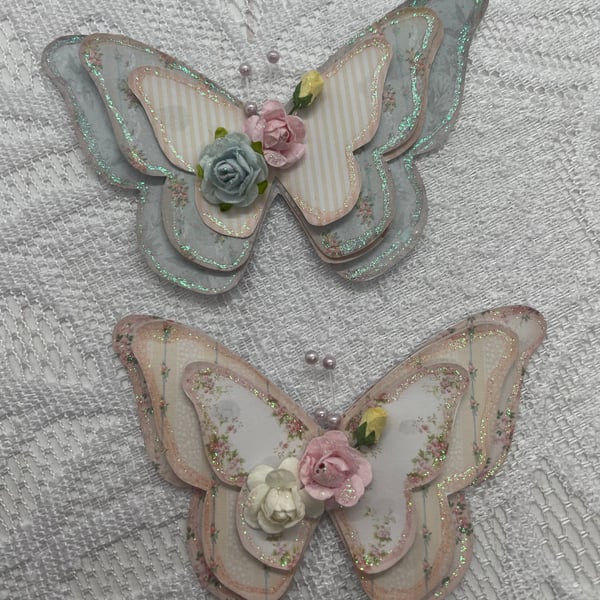 Butterfly ephemera or gift wrap set of 2 decorations B8