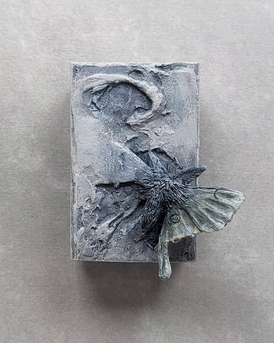 Fragments ii - small haunting, ethereal, moth and wall sculpture