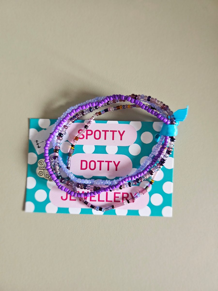 Purple beaded stretchy bracelets 