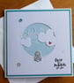 Neutral New Baby Card - Over the Moon for you - Rabbit With Clouds - Aqua