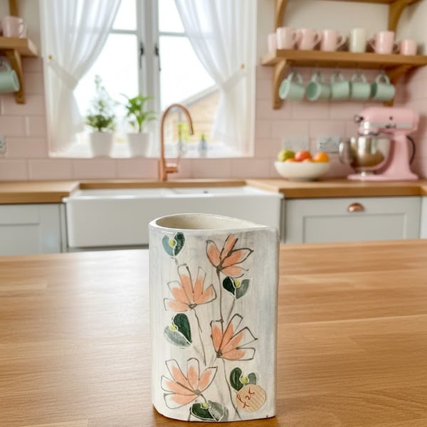 Happy Flowers Vase (or jug!) -handmade ceramic