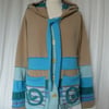  Clearance SALE Upcycled Sweater Jacket with Buttons Hood Patch Pockets 
