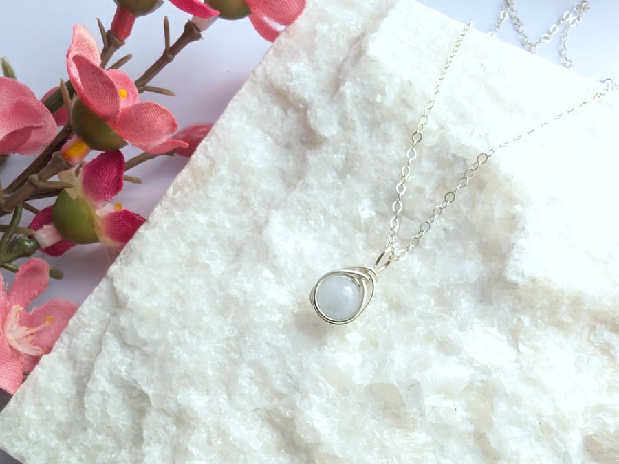 AQUAMARINE Minimalist Dainty Sterling Silver Pendant March Birthstone