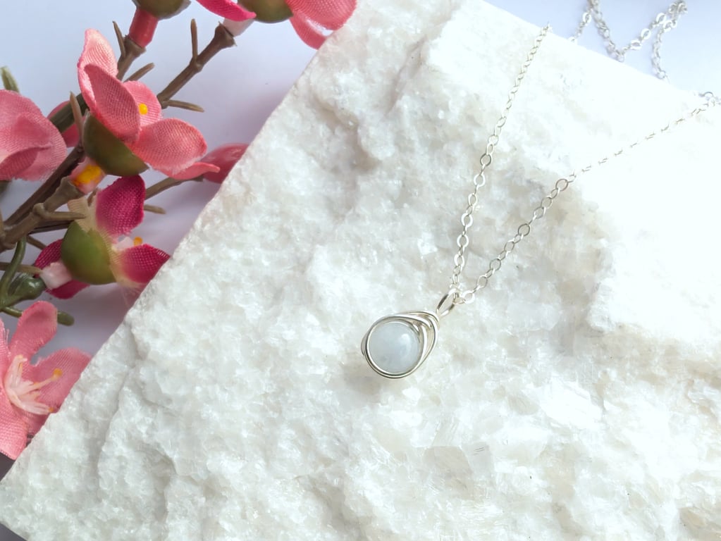 AQUAMARINE Minimalist Dainty Sterling Silver Pendant March Birthstone