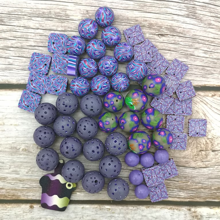 Purple Polymer Clay Bead and Pendant Collection 