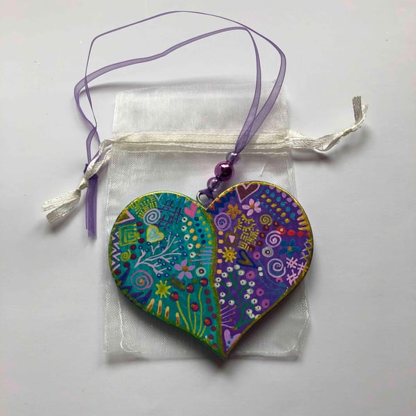 Hand painted abstract wooden heart