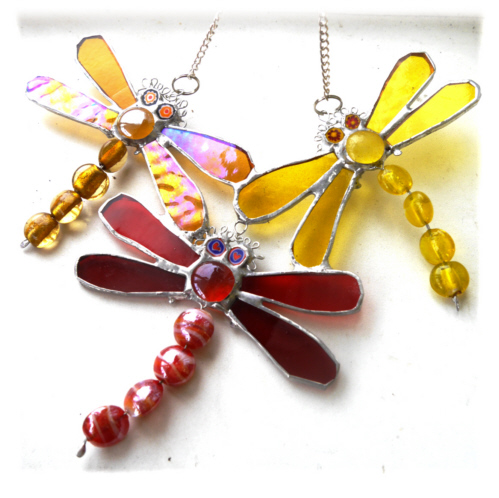 Trio of Dragonflies Suncatcher Stained Glass 013