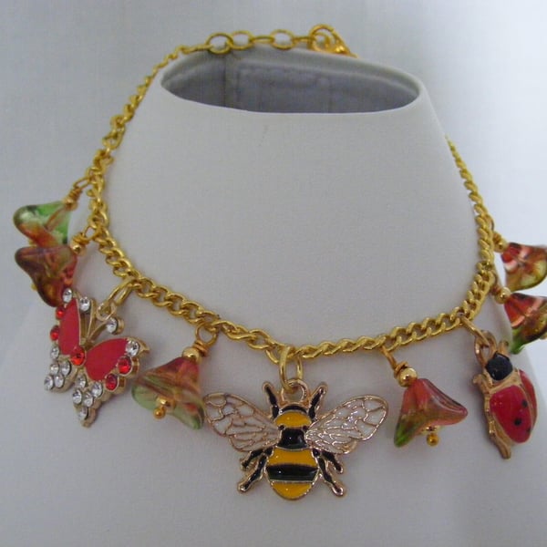 Flowers, Bee, Ladybird and Butterfly Charm Anklet