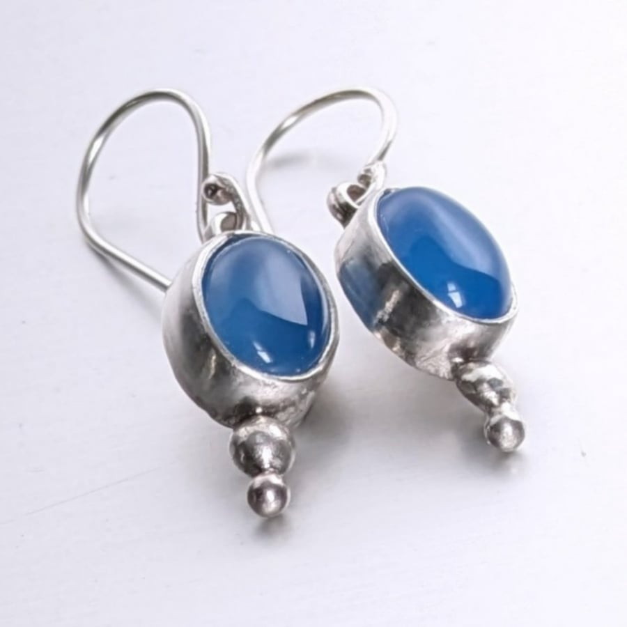 Colourful Blue Onyx and Sterling Silver Drop Earrings