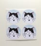 Black and White Cat Stickers (Our Dave - Blue) Set of 4 - Image 4