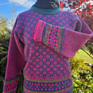 Fair Isle 'Coull' jumper, Atlantic and Carnation